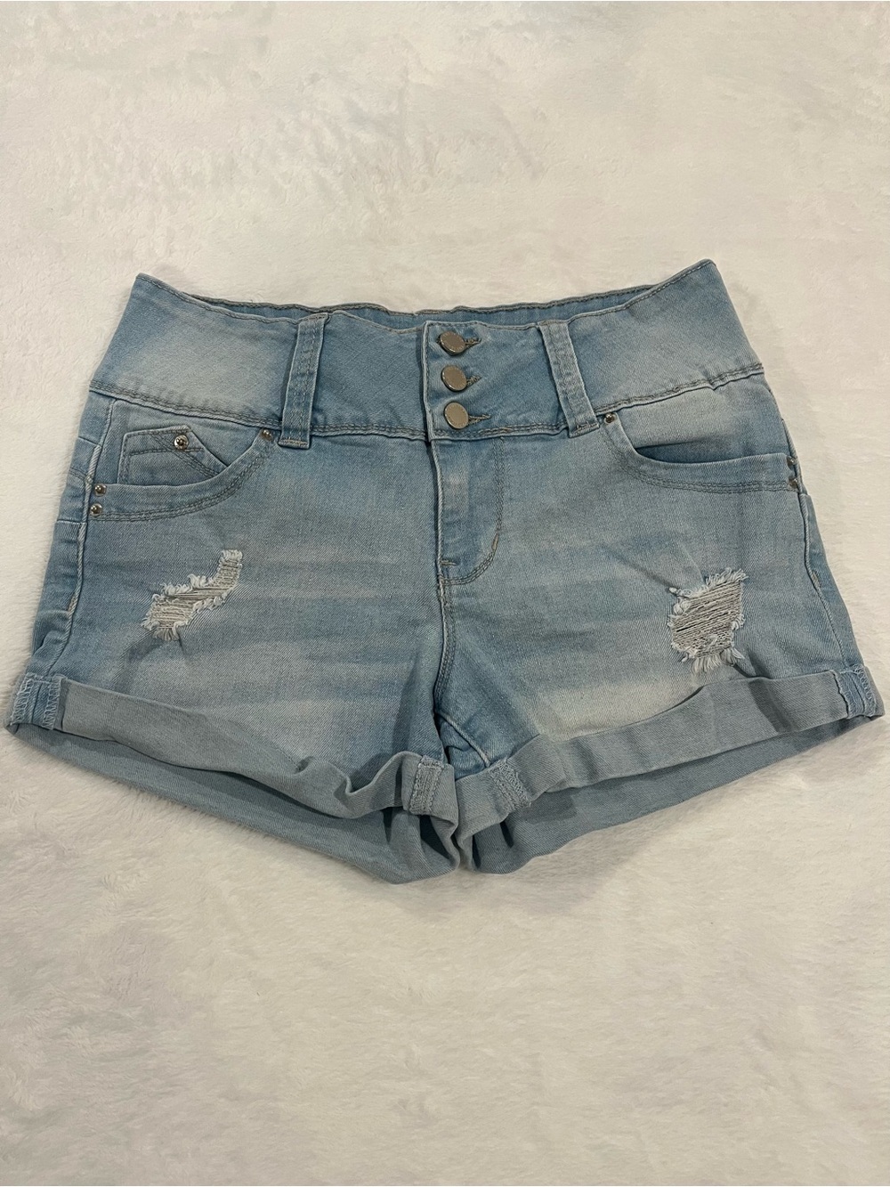 YMI Wanna Betta Butt High Rise Distressed Denim Shorts - Size 3/26 Juniors - Picture 1 of 8